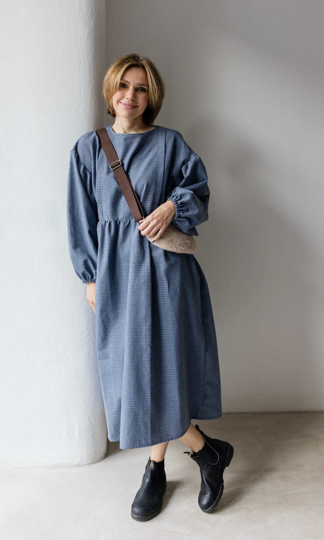 Stillkleid Lovis in blau mit Tasche
