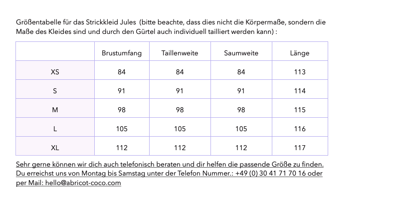 Grössentabelle