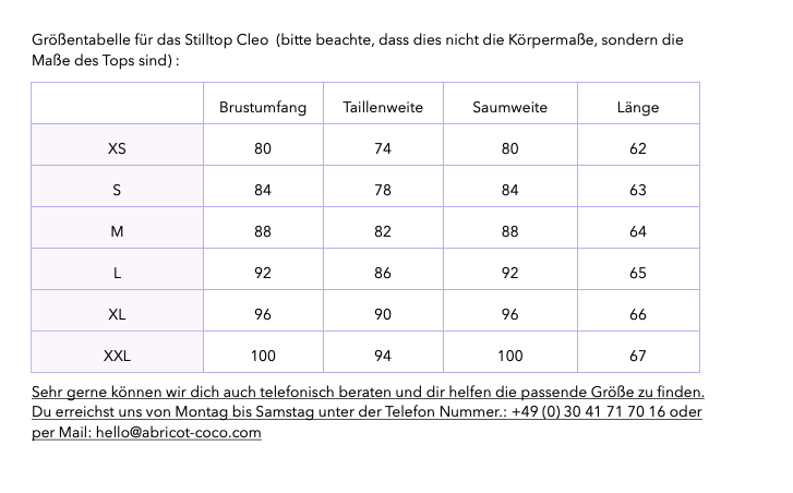 Stillshirt langarm Cléo mit Rollkragen in olive grün Größentabelle
