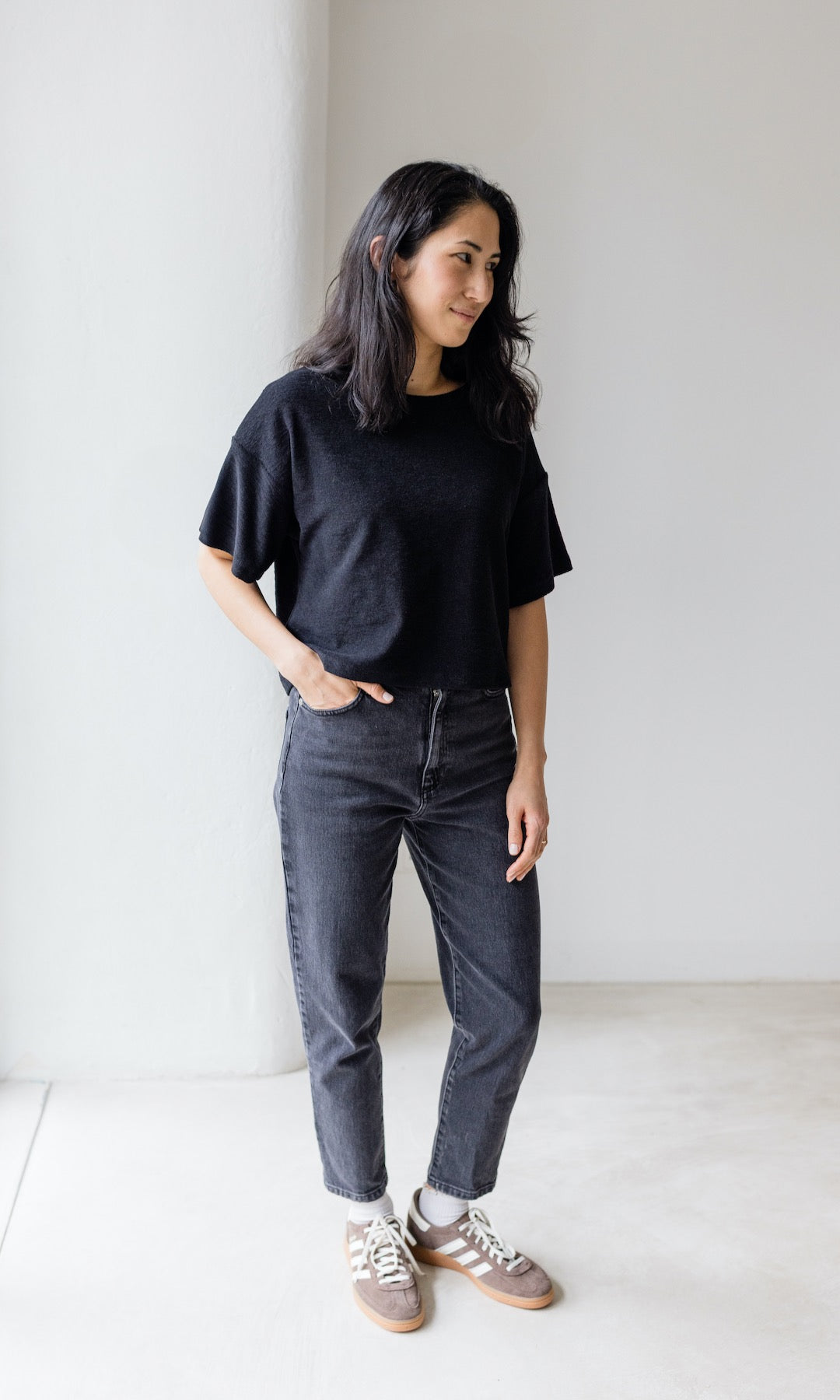 Frottee Cropped T-Shirt - abricot coco