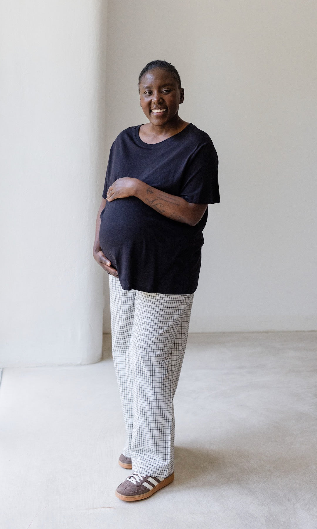 Umstandshose Ivy Karo Weiß - abricot coco