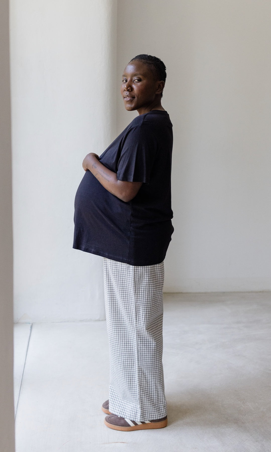 Umstandshose Ivy Karo Weiß - abricot coco