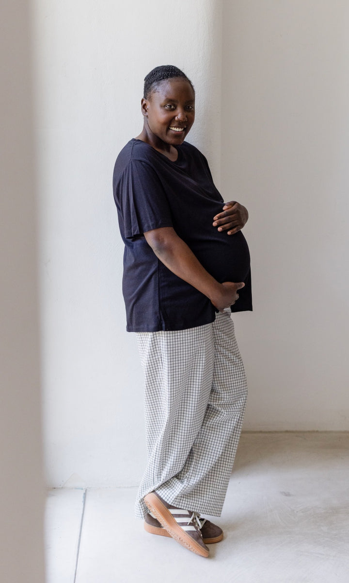 Umstandshose Ivy Karo Weiß - abricot coco