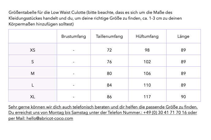 Grössentabelle