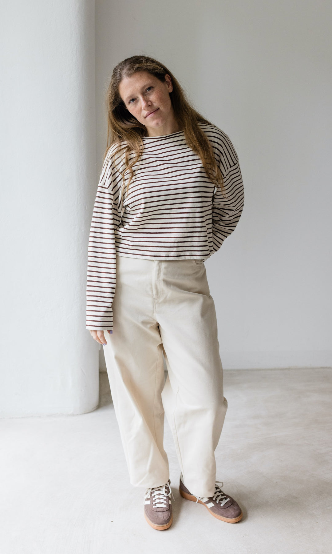 Braun gestreiftes Langarm Shirt