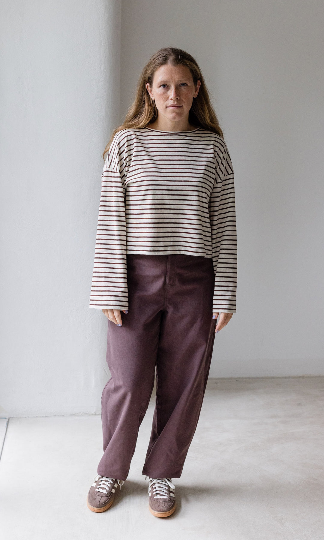 Braun gestreiftes Langarm Shirt