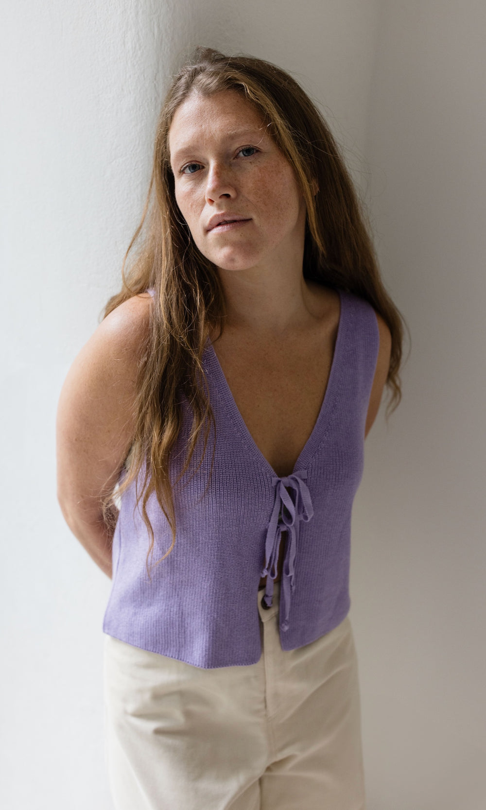 Strickweste mit Schleifendetail - abricot coco