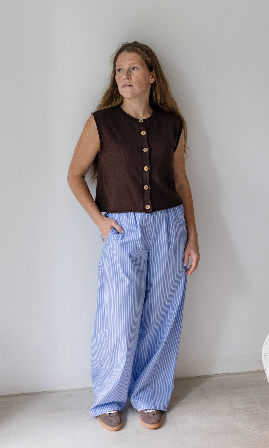 High Waist Stoffhose gestreift