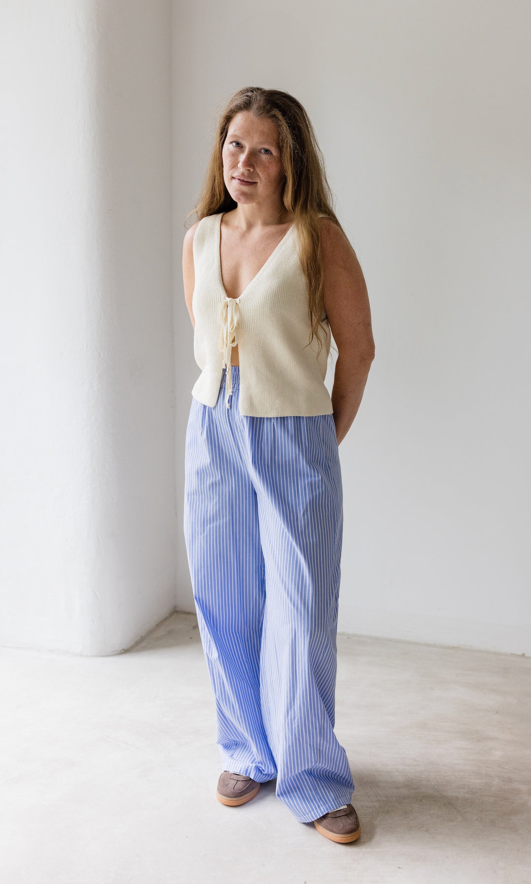 High Waist Stoffhose gestreift