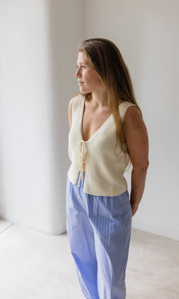 High Waist Stoffhose gestreift