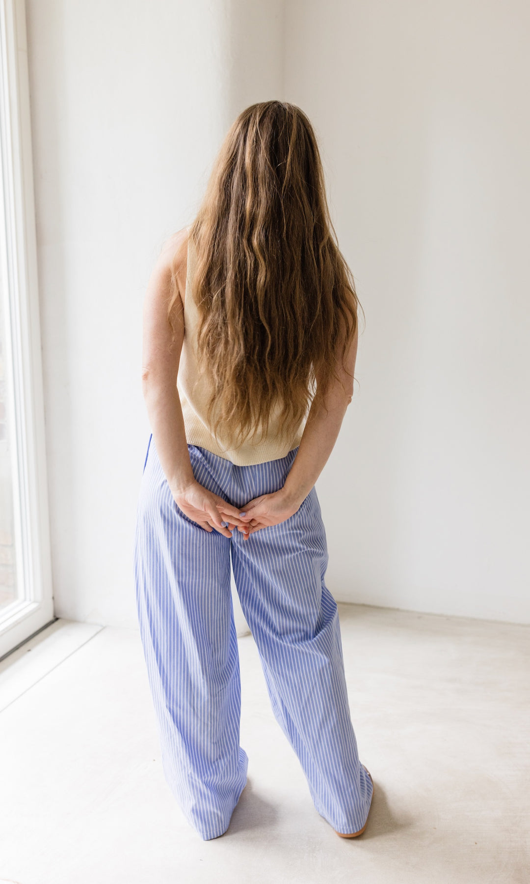 High Waist Stoffhose gestreift