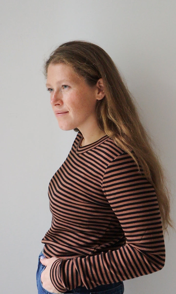 Gestreiftes Langarm Stillshirt Zoé braun