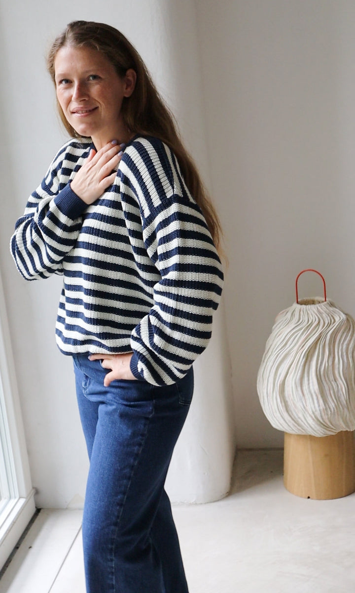 Gestreifter Strickpullover aus Bio Baumwolle