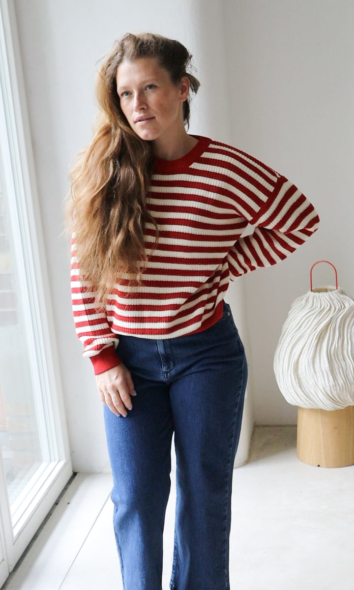 Gestreifter Strickpullover aus Bio Baumwolle