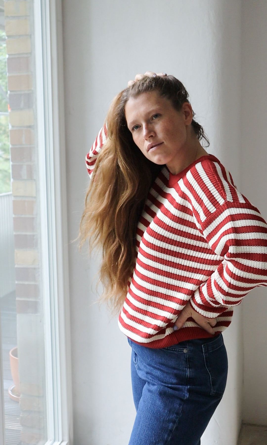 Gestreifter Strickpullover aus Bio Baumwolle