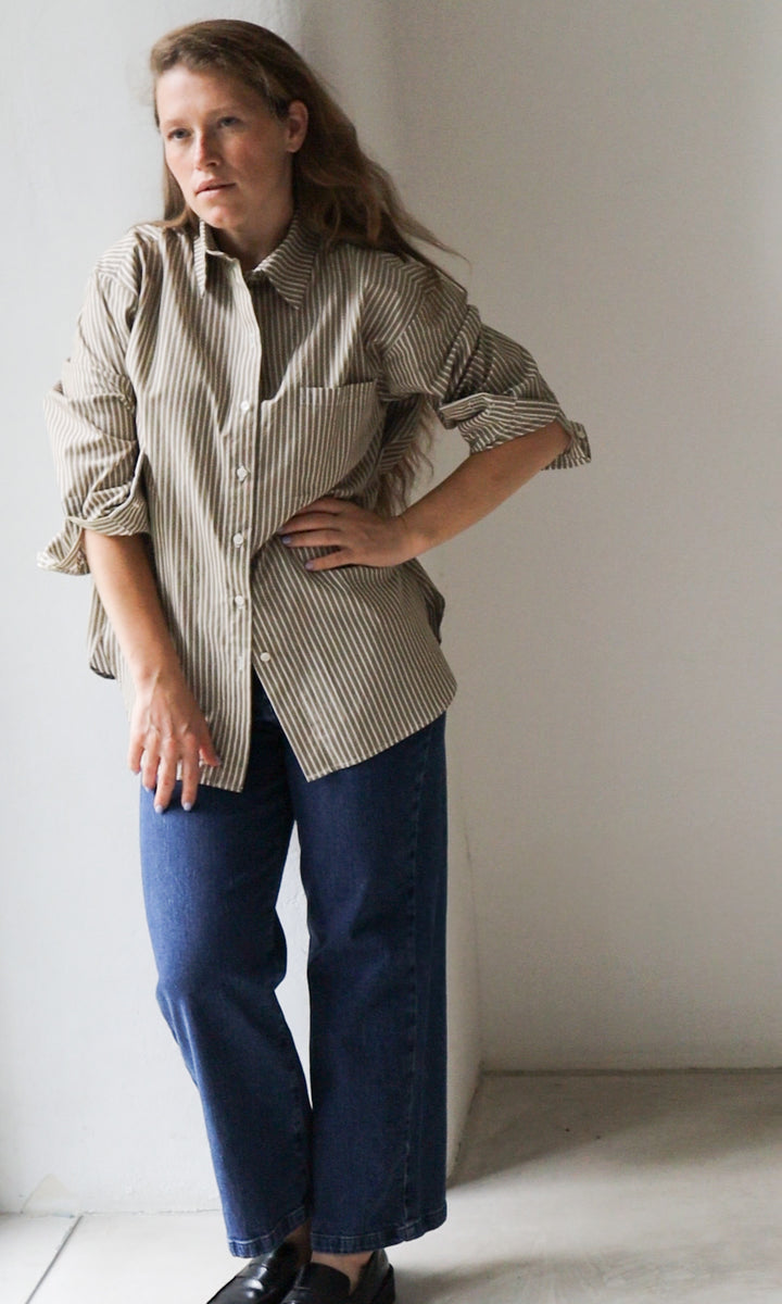 Boyfriend Hemd Olive Gestreift