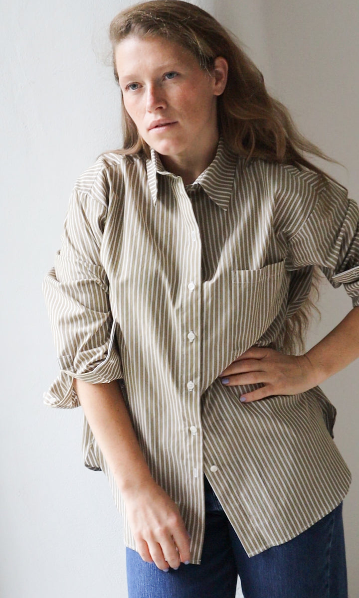 Boyfriend Hemd Olive Gestreift