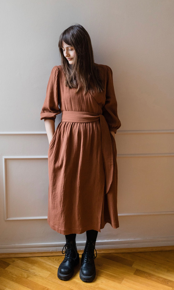 Musselin Wickelkleid - abricot coco