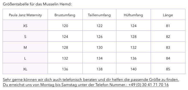 Grössentabelle