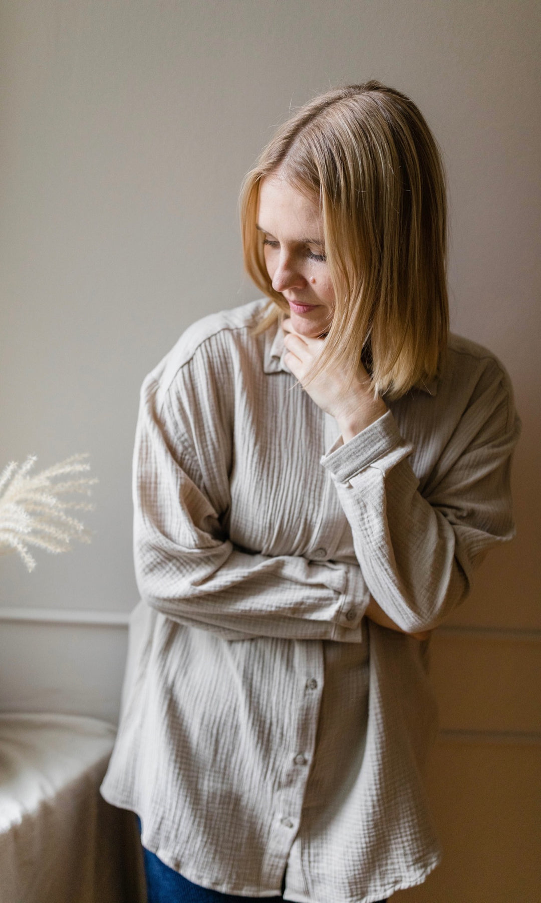 Oversized Musselin Hemd - nur noch in XS, L und XL verfügbar - abricot coco